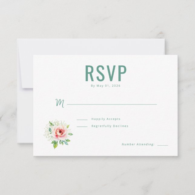 Elegante Floral Verde RSVP (Frente)