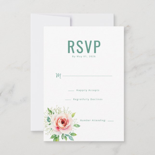 Elegante Floral Verde RSVP (Frente)