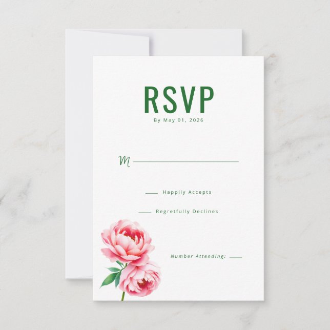 Elegante Floral Verde RSVP (Frente)