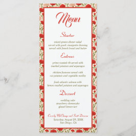 Elegante Floral Vermelho Cárnação Flores Menu Casa