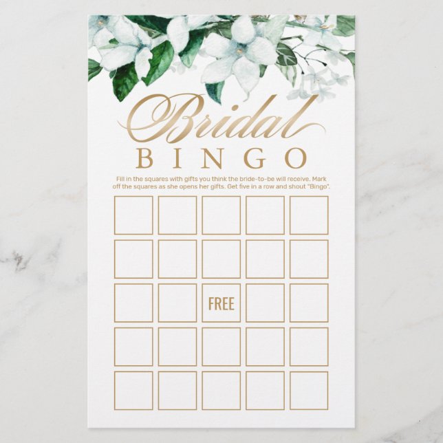 Elegante Floral Watercolor Bridal Bingo (Frente)