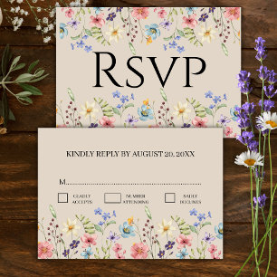 Elegante Floral Wildflower Beige Wedding RSVP