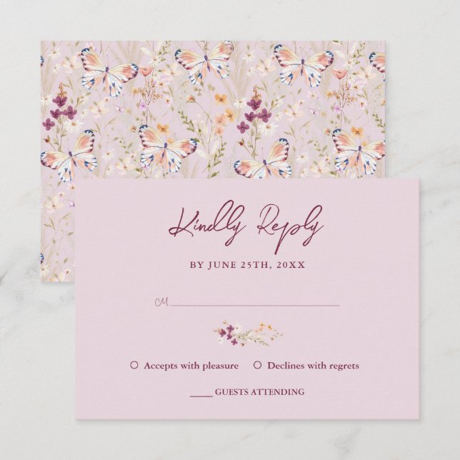 Elegante Floral Wildflower Lavanda Birthday RSVP (Frente/Verso)