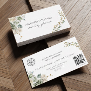 Elegante Flores Verdes Código QR Cartão de visita 
