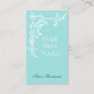 Elegante Flourish Aqua Blue e White Cartão de visi
