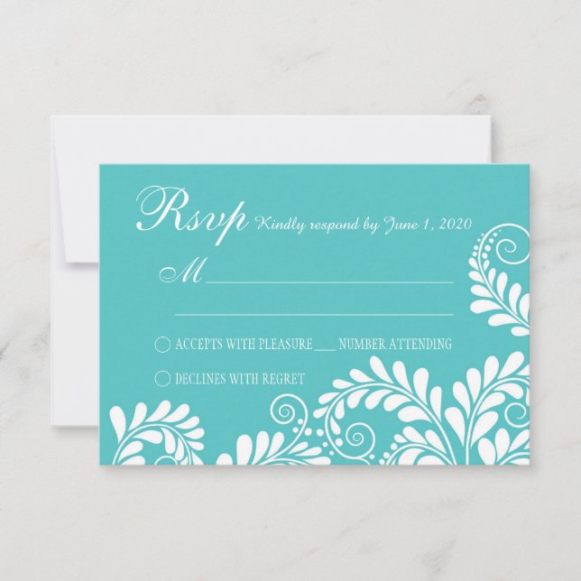 Elegante Flourish Turquoise Weding RSVP (Frente)