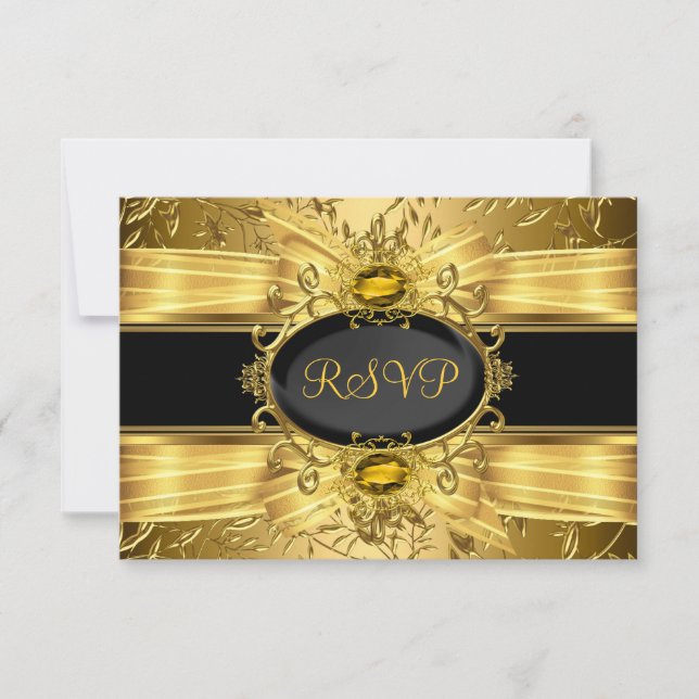 Elegante Folha de Ouro & Gema RSVP de 50º Aniversá (Frente)