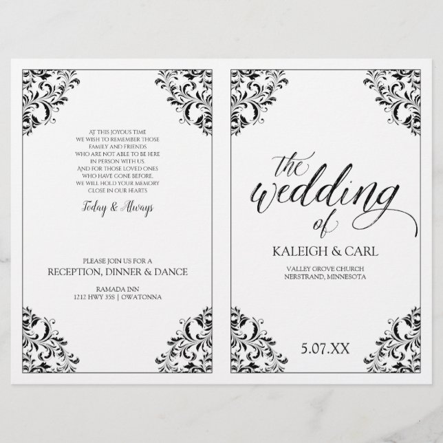 Elegante Folheto de Programa de Casamento - Nadine (Frente)