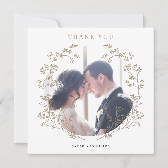 Elegante Foto Dourada de Frota Botânica Obrigado (Frente)