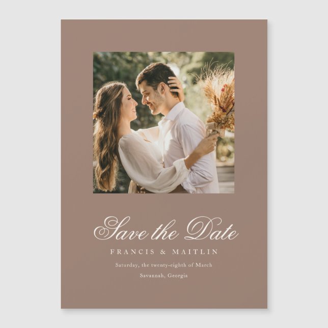 Elegante Foto Marrom Romântica Casamento Salve a D (Frente)