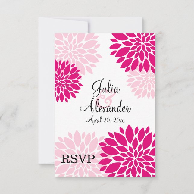 Elegante Fuchsia e Rosa Blush Floral Burst RSVP (Frente)