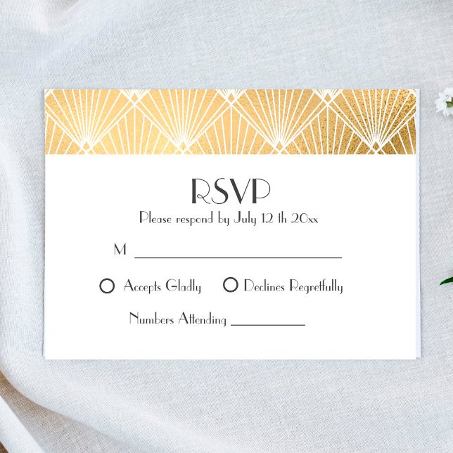 Elegante Gatsby Art Deco Casamento Dourado RSVP (Criador carregado)