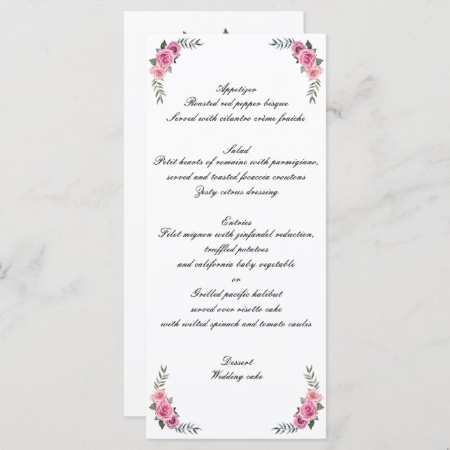 Elegante Geométrico Rosa, Menu Casamento Rosa, (Frente/Verso)