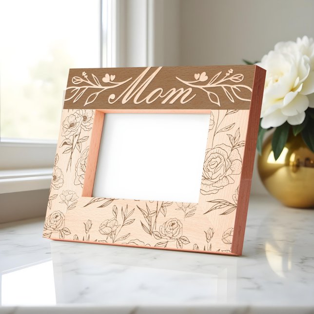 Elegante Girly Floral & Foliage Patterna Mãe (Elegant Girly Floral & Foliage Pattern Mom Etched Frames)