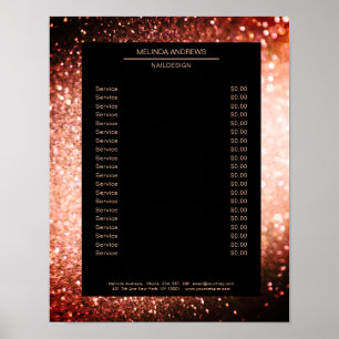 Elegante Glitter Silver Orange Price List Poster