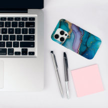 Elegante Glitter Teal Marble iPhone 15 Pro Case