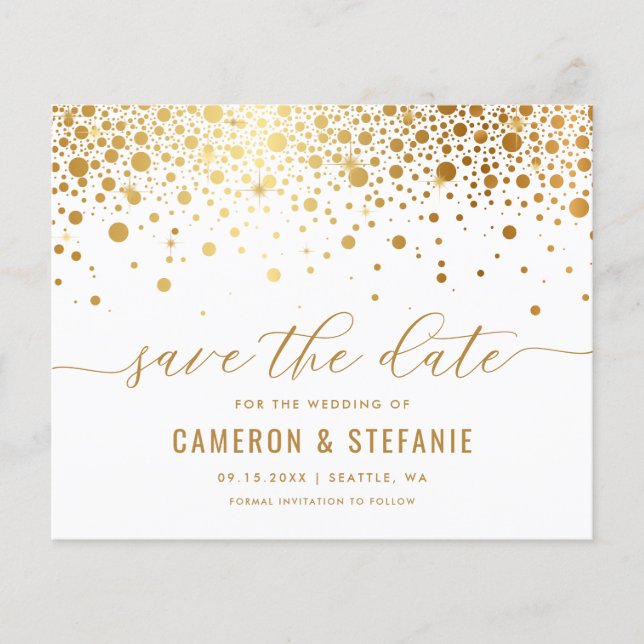 Elegante Gold Foil Confetti White Salvar a Data (Frente)