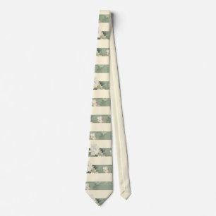 Elegante Gravata Botânica Listrada em Verde Sálvia