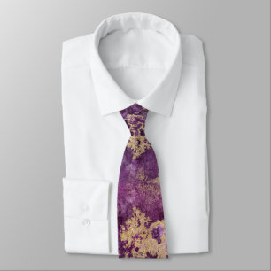 Elegante Gravata de Homem de Seda Roxa e Dourada p