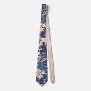 Elegante Gravata Estilo Mármore Rosa Índigo Creme