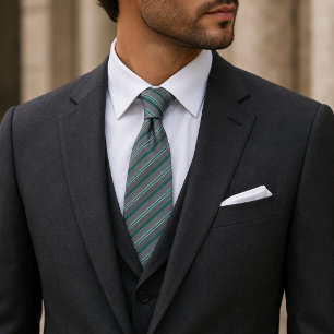 Elegante Gravata Listrada Verde Teal e Prata