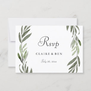 Elegante Green Leaf Wreath Wedding RSVP