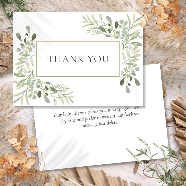 Elegante Greenerence deixa Cartões de agradeciment (Elegant Greenery Leaves Baby Shower Thank You Card)