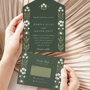 Elegante Greenery Art Nouveau Tear-Away RSVP