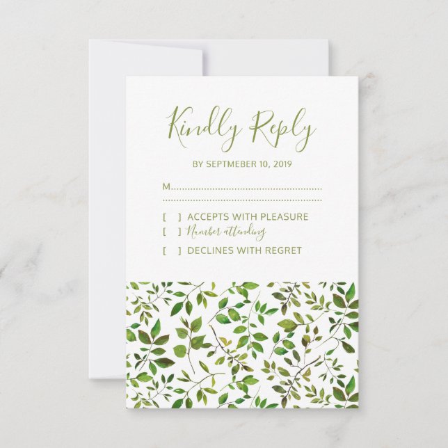 Elegante Greenery Botanical Foliage Wedding RSVP (Frente)