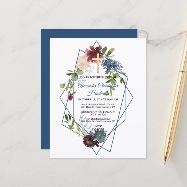 Elegante Greenery/BUDGET/Baptism Convite. (Frente/Verso In Situ)