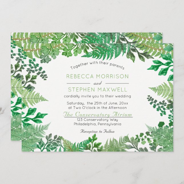 Elegante Greenery | Convites Para Casamento De Fer (Frente/Verso)