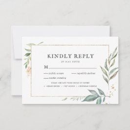 Elegante Greenery Dourado Frame Wedding RSVP com R