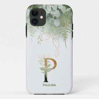 Elegante Greenery - Letra P Maiúscula capas de iph