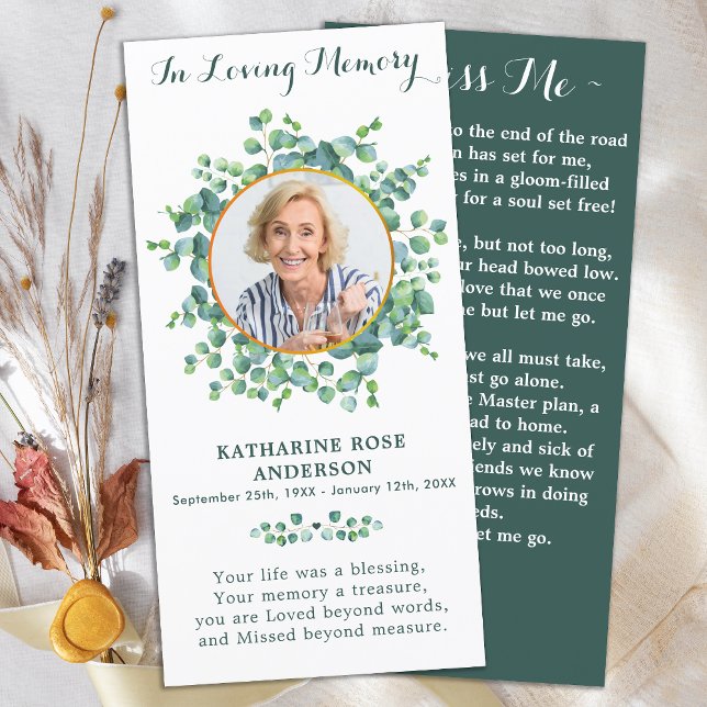 Elegante Greenery Memorial Foto Funeral Prayer (Criador carregado)