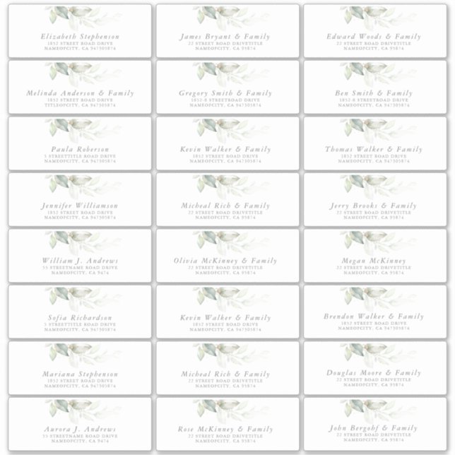 Elegante Greenery Modern Guest Name Etiquetas de E (Frente)