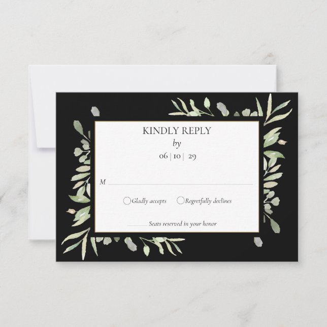 Elegante Greenery Watercolor Deixa RSVP Card (Frente)