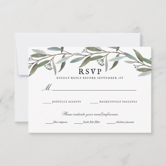 Elegante Greenery Wedding RSVP (Frente)