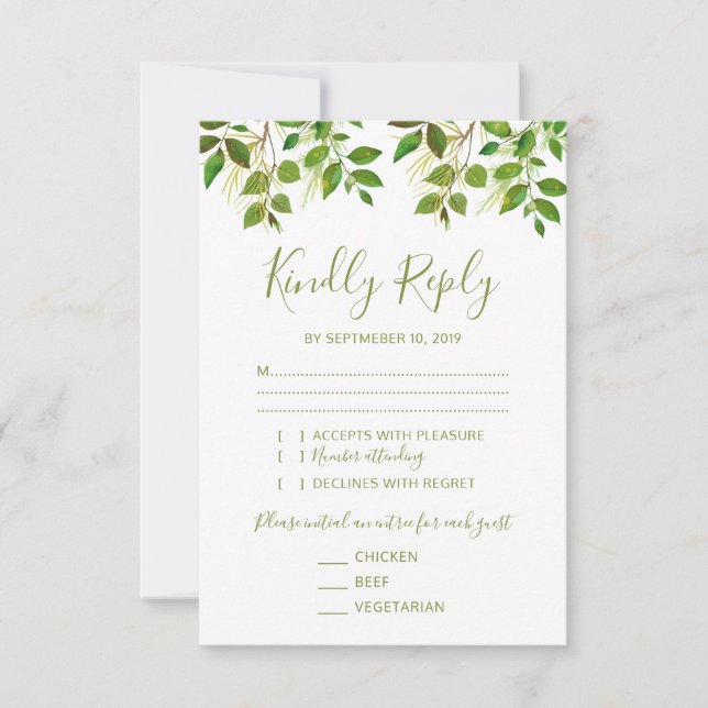 Elegante Greenery Wedding RSVP 3 Entree (Frente)