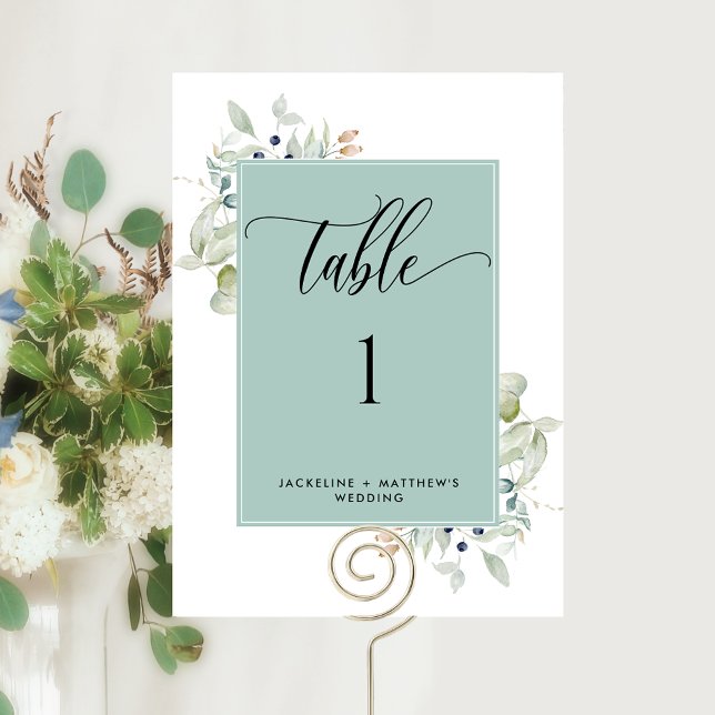 Elegante Greenery Wedding Table Number, Verde (Criador carregado)