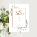 Elegante Greenery Wedding Table Number, White<br><div class="desc">Ajude seus convidados a encontrar sua mesa com esta elegante placa de número da mesa verde. Cartões de plano correspondentes disponíveis. Quadro em branco com detalhes delicados de cor d'água verde mostrando seu número de tabela personalizado com nome(s) e evento. Cartões duplos para que os convidados possam olhar de ambos,...</div>