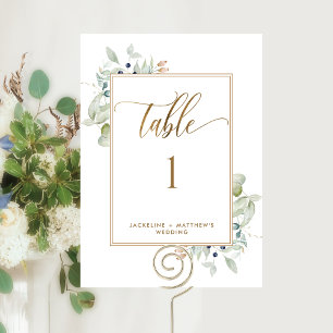 Elegante Greenery Wedding Table Number, White