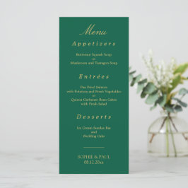Elegante Hunter Green Ouro Beige Wedding Menu