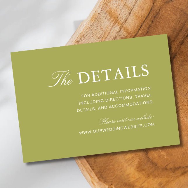 Elegante Informação de Casamento em Script Verde O (Elegant olive green enclosure cards keep wedding details organized with timeless elegance.)