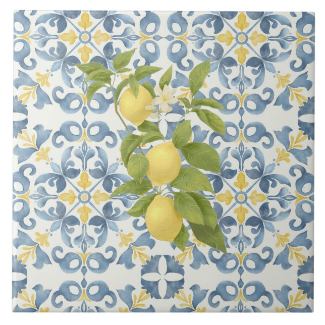 Elegante italiano Blue Azulejo Lemon (Frente)