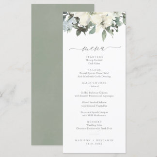 Elegante Ivory Sage Floral Greenery Menu