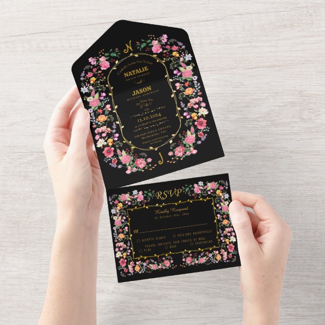 Elegante Jardim de Casamento de Primavera com Flor (Aba destacável)
