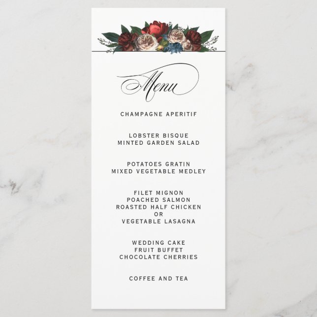 Elegante Jewel Tone Floral Weding Menu (Frente)