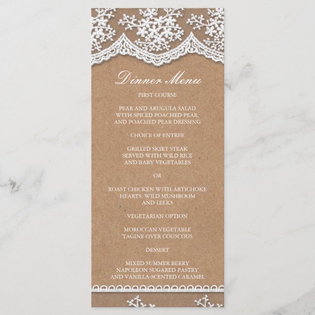 Elegante Lace & Rustic Artesanato Paper Slim Menu  (Frente)