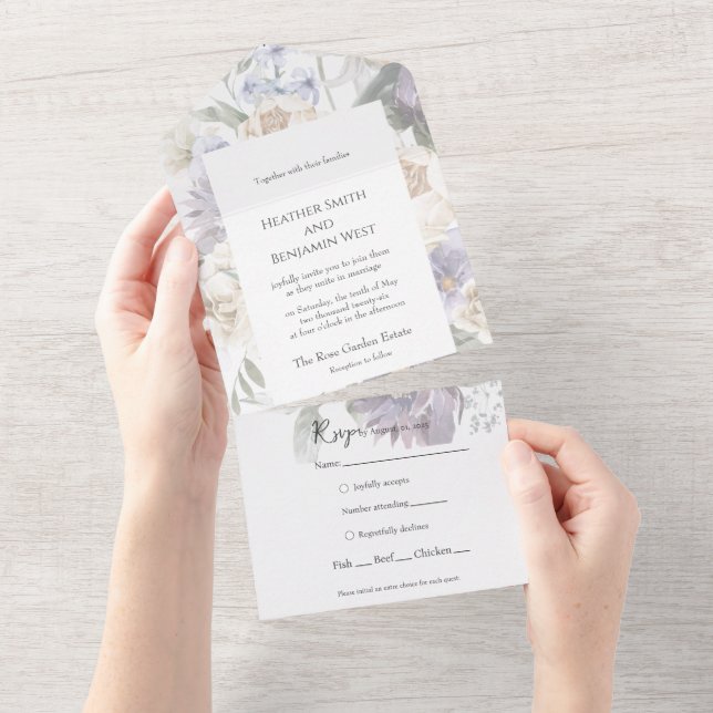 Elegante Lavanda, Marfim e Azul Floral All-in-One (Aba destacável)