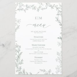 Elegante Leaf Sage Green Monograma Menu Casamento